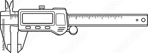 Digital Caliper Tool Side View Black and White Line Art Precision Measurement Instrument.eps