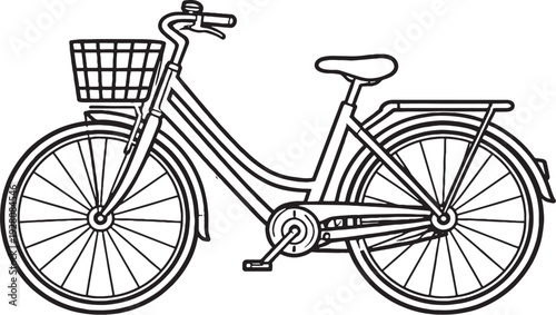 City Bicycle Black and White Line Art Side View Vector Illustration.eps