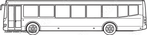 City Bus Black and White Line Art Vector Side View Public Transport Illustration.eps