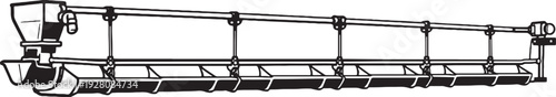 Automatic Livestock Feeding Conveyor Line Black and White Line Art Illustration.eps