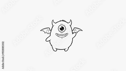 Friendly One-Eyed Monster Waving in Cute Cartoon Style