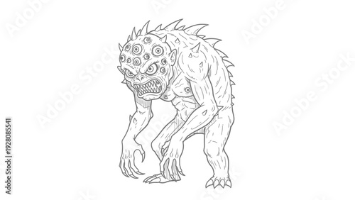 A creepy, multi-eyed monster with sharp teeth and claws.