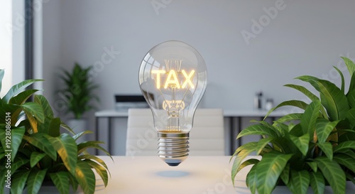Light bulb with the word tax illuminated inside, representing a tax idea