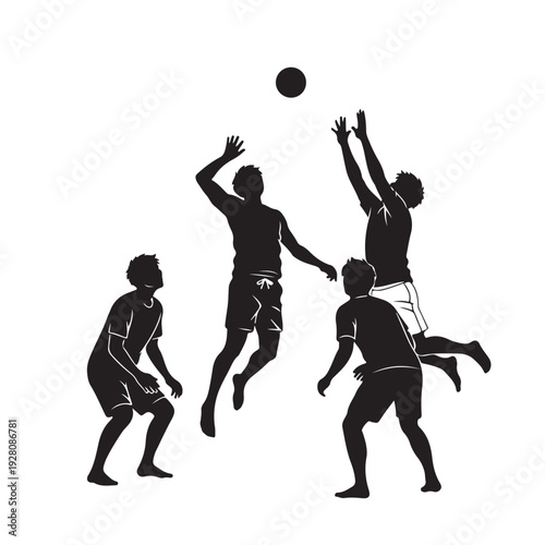 Volleyball Players Silhouette Jumping Sport Action Vector Illustration