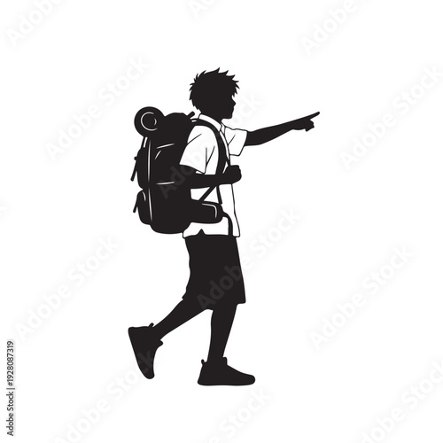 Anime Backpacker Pointing Direction Silhouette Vector Illustration Traveler Adventure Character