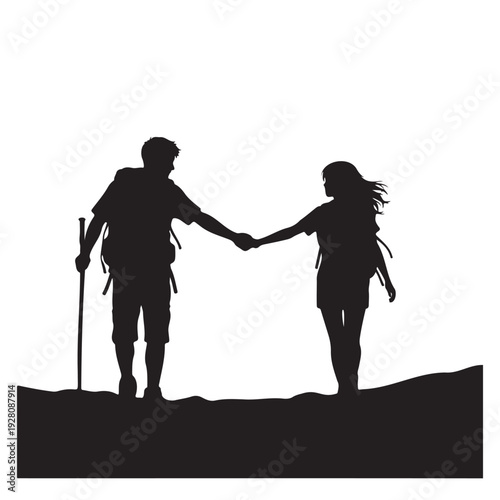 Couple Hiking Silhouette Vector Adventure Travel Partnership