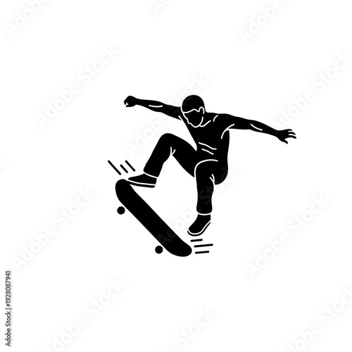 Skateboarder Jump Silhouette Extreme Sport Action Icon