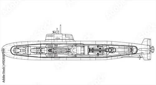Submarine Blueprint Design – Naval Engineering CAD Technical Drawing and Underwater Vessel Concept