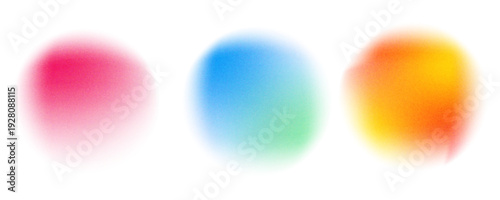 Set color circle gradient noise gradation. Abstract colorful watercolor blur mesh on isolated transparent background. Circle shape png.