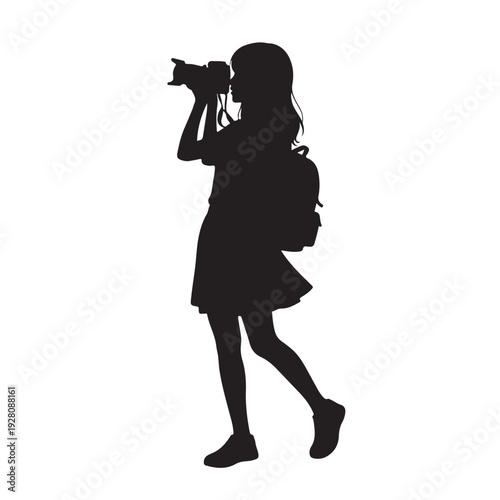 Travel Photographer Girl Silhouette with Camera