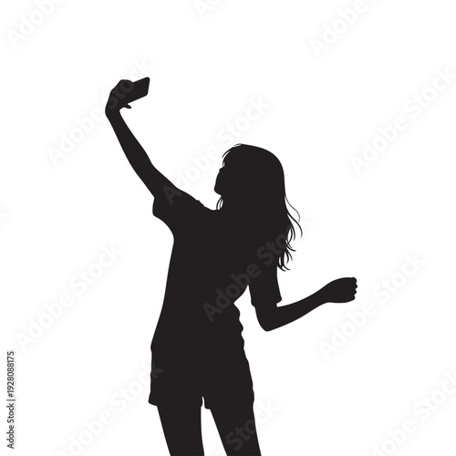 Woman Taking Selfie Silhouette with Smartphone
