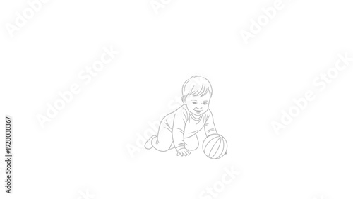 A baby is crawling with a ball.