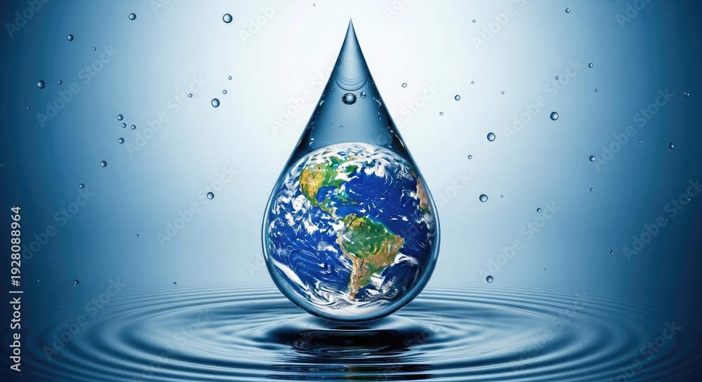 Obraz premium Earth encapsulated in a water droplet
