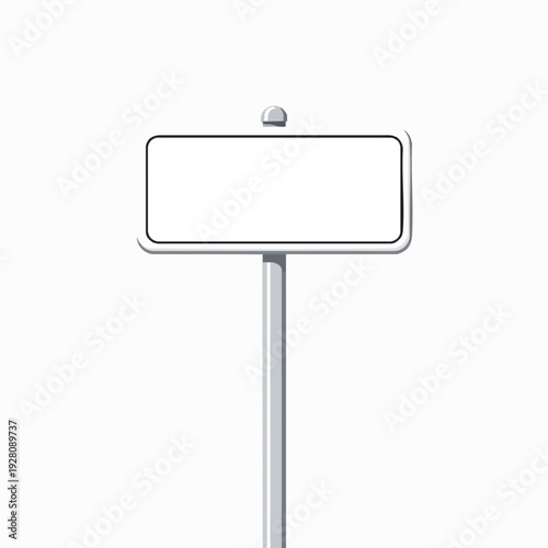 Blank rectangular road sign on a gray post against white background for customization and directional information in urban and rural environments