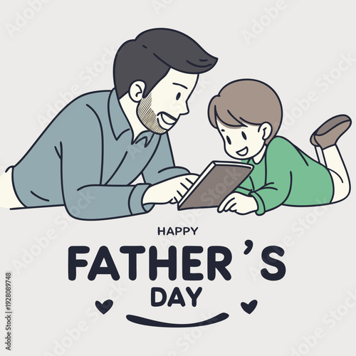 Loving Father and Young Son – Happy Father’s Day Concept Vector Illustration