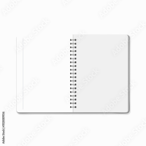 Blank white spiral notebook mockup for notes and writing open with empty pages ideal for stationery design templates and mockups