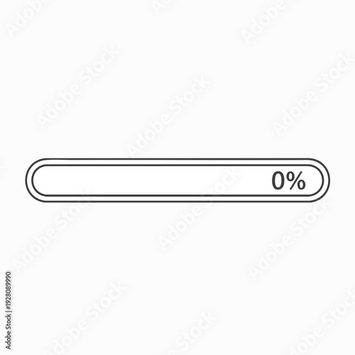 0% progress bar icon in minimalist outline style depicting loading completion for websites and applications symbolizing project stages