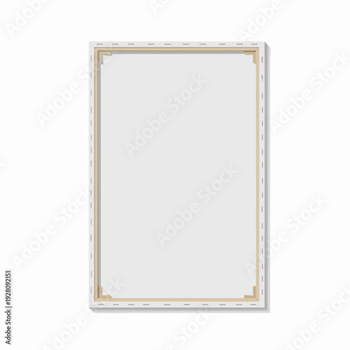 Back of blank white canvas on wooden stretcher bars; back view of stretched canvas frame for painting or photo printing; art supply