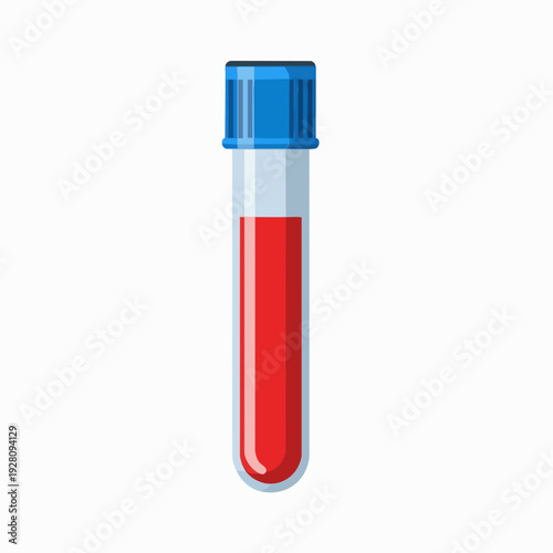 Blood sample in a test tube with blue cap in vector illustration; laboratory analysis for medical testing and clinical diagnosis