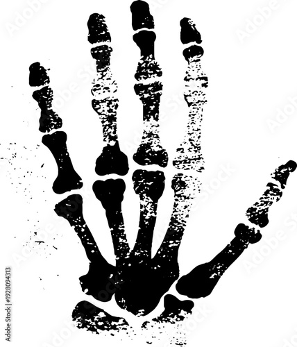 Intricate skeleton hand design in high contrast black and white ink for art and tattoo inspiration