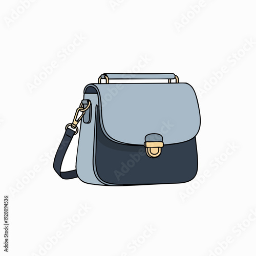 Blue and navy satchel handbag illustration stylish fashion accessory with gold accents and shoulder strap for design and creative projects