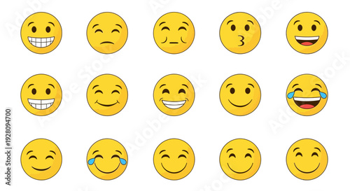 Various emojis smiling faces debsvec2026 depicted