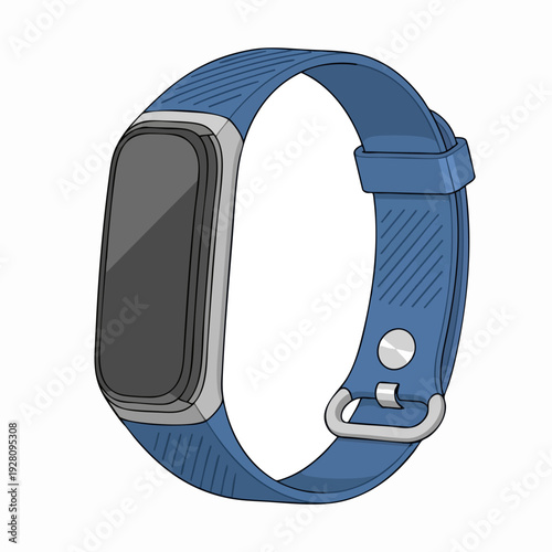Blue fitness tracker illustration with silver accents digital render of wearable tech for health monitoring modern design isolated for commercial use
