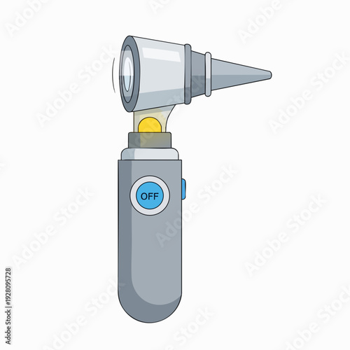 Cartoon otoscope vector illustration gray medical device with light for examining ears ear exam equipment on isolated white background