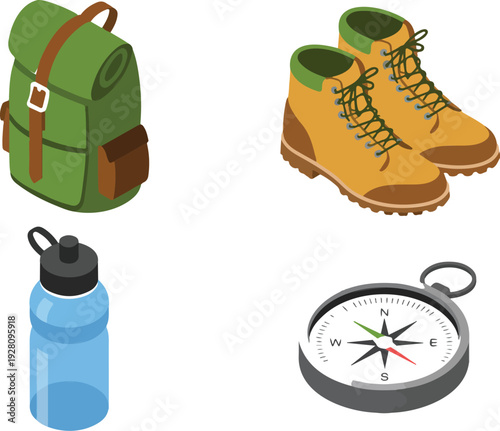 Hiking Equipment Line Icon Collection  Top View Camping and Trekking Essentials