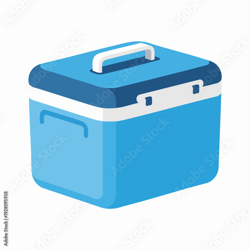 Blue portable ice chest vector illustration: insulated cooler box for picnics camping tailgating and keeping drinks and food cold