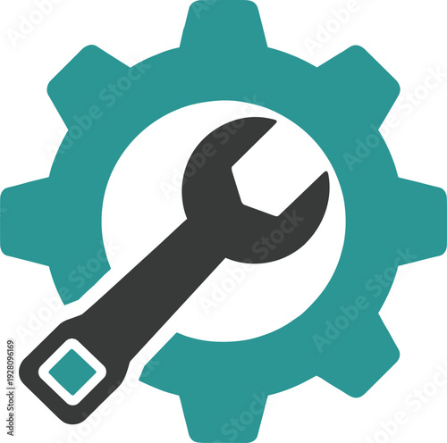 Industrial Maintenance and Repair Icon Featuring a Wrench Inside a Gear for Engineering Services Technical Support System Optimization and Mechanical Work Concepts