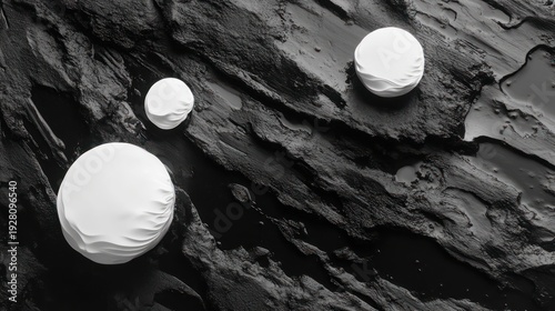 Wallpaper Mural Abstract, monochrome image of textured, dark surface with three light, irregular circles Torontodigital.ca