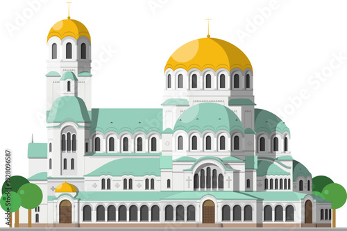 Alexander Nevsky Cathedral in Sofia, Bulgaria, isolated on white background vector illustration. Monuments and landmarks Series
