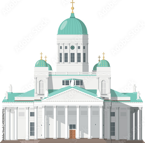 Lutheran Cathedral of Helsinki in Finland isolated on white background vector illustration. Monuments and landmarks Series
