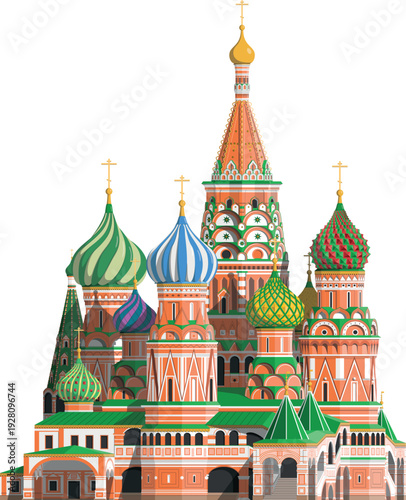 St. Basil's Cathedral in Moscow, Russia, isolated on white background vector illustration. Monuments and landmarks Series