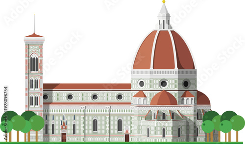 Santa Maria dei Fiore Cathedral in Florence, Italy, isolated on white background vector illustration. Monuments and landmarks Series