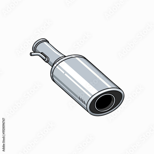 Chrome exhaust pipe illustration in isometric view: aftermarket auto part for car modification and engine performance enhancement