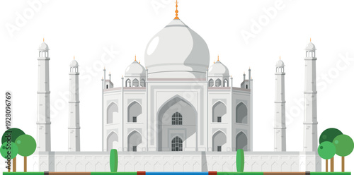 Taj Mahal in Agra, India, isolated on white background vector illustration. Monuments and landmarks Series