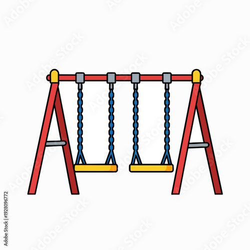 Children's playground swing set illustration featuring hanging seats a colorful design and a playful outdoor recreational theme for kids activity