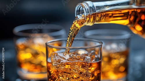 Amber liquor poured into rocks glasses