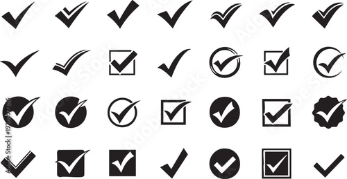 Collection of various checkmark symbols and icons in different styles
