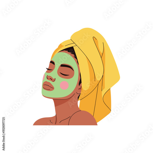 African American woman relaxing with face mask and towel  