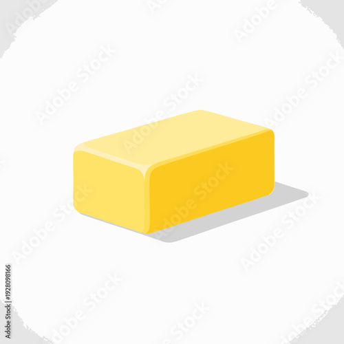 Cartoon illustration of a yellow stick of butter with rounded edges and a subtle shadow ideal for culinary design elements and recipe graphics