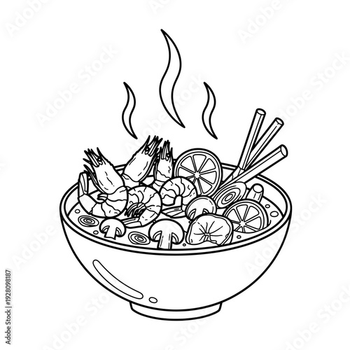 Delicious Tom Yum Soup with Shrimp and Mushrooms, a Classic Thai Dish, Steaming Hot and Flavorful