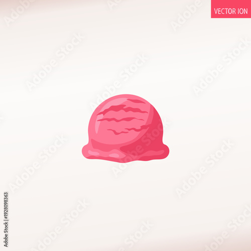 Cartoon styled single strawberry ice cream scoop delicious refreshment summertime treat dessert icon vector isolated on a bright background