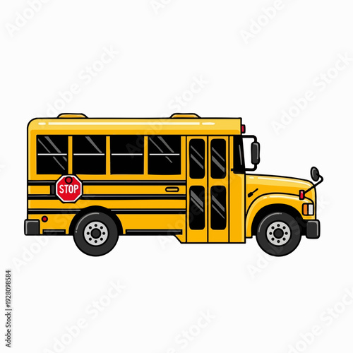Cartoon yellow school bus illustration featuring a stop sign perfect for educational designs and children's themed graphics