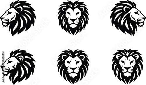 Ostrich silhouette set with adult birds and small chick, flightless bird icons in flat vector style for CAD drawing, wildlife nature design elements