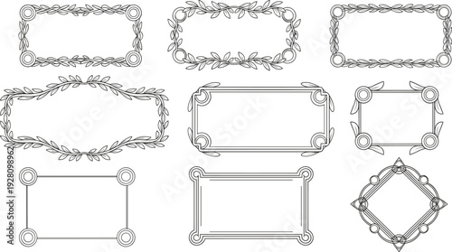 Set of diverse decorative rectangular frames and borders with floral and geometric motifs