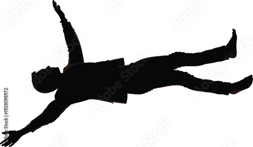 Silhouette of a man lying down or floating with arms outstretched in relaxation, cad drawing flat vector illustration for architectural lifestyle rendering,