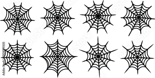 Set of black spider web on transparent background vector illustration scary halloween design element